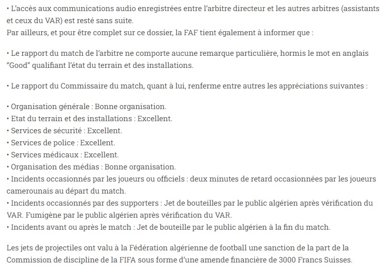 Communiqué de la FAF pour se justifier du recours à la FIFA